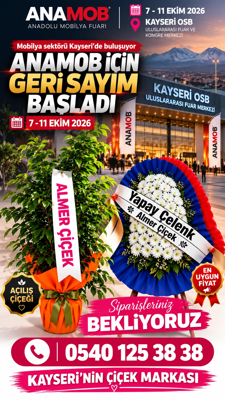 ANAMOB 2026 Kayseri Çiçek ve Çelenk Siparişi | Almer Çiçek
