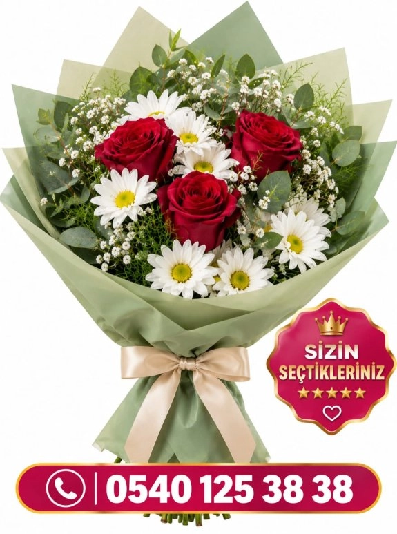 3 Güllü Papatyalı Karışık Lüx Buket