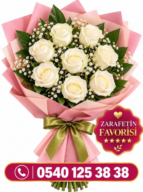 9 Beyaz Gül Buketi